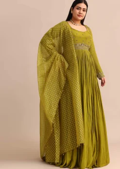 Moss Green Embroidered Anarakali Set
