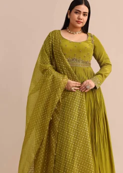 Moss Green Embroidered Anarakali Set