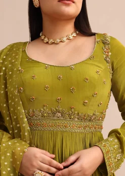 Moss Green Embroidered Anarakali Set