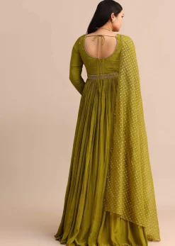 Moss Green Embroidered Anarakali Set