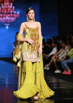 Moss Green Sharara Suit In Velvet With Multi Colored Hand Embroidery In Floral Motifs