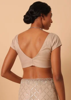 Mouse Grey Sequin Saree In Organza With Cutdana Work And Unstitched Blouse Piece