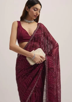 Mulberry Purple Sequins Saree With An Embellished Border