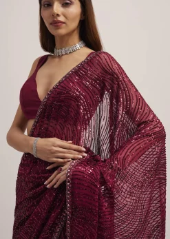 Mulberry Purple Sequins Saree With An Embellished Border