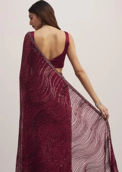 Mulberry Purple Sequins Saree With An Embellished Border