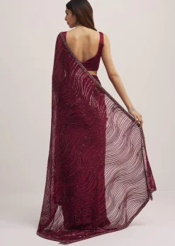 Mulberry Purple Sequins Saree With An Embellished Border