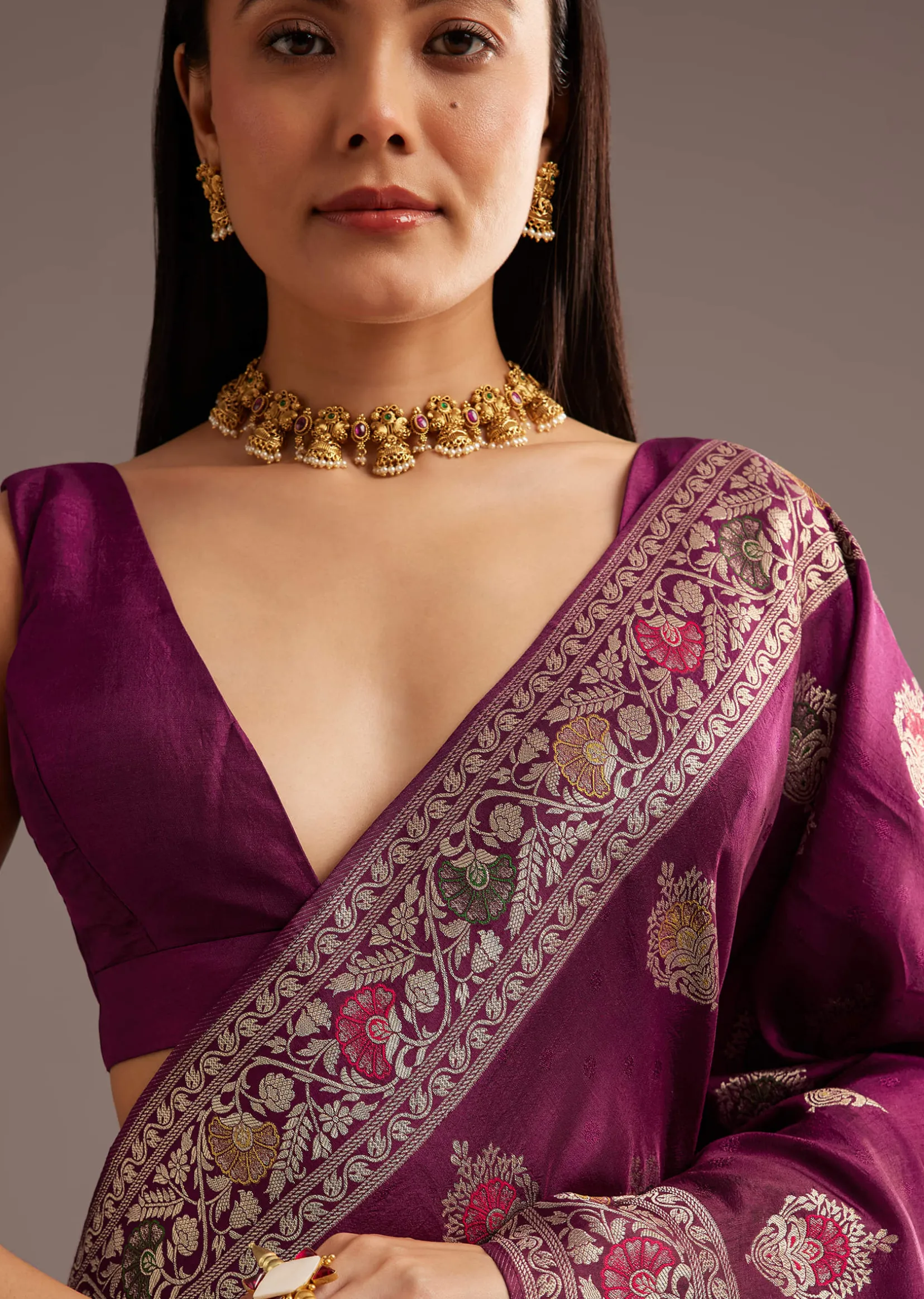 Multi Color Dola Silk Saree With Resham And Zari Weaving