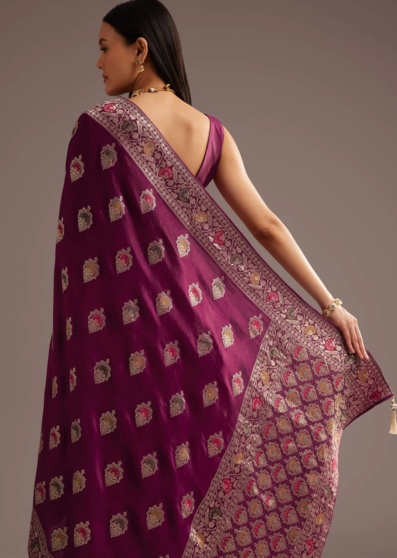Multi Color Dola Silk Saree With Resham And Zari Weaving