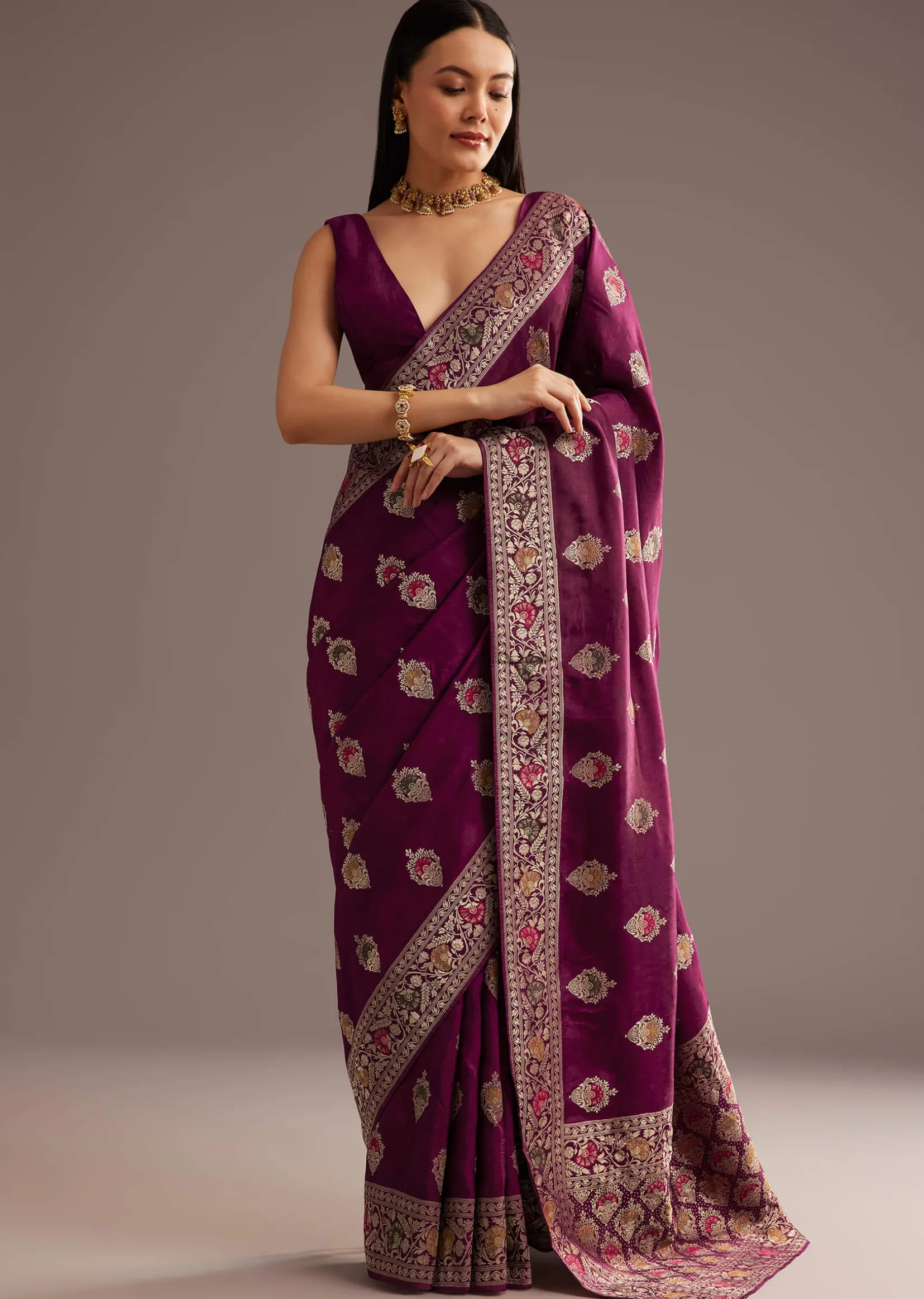 Multi Color Dola Silk Saree With Resham And Zari Weaving
