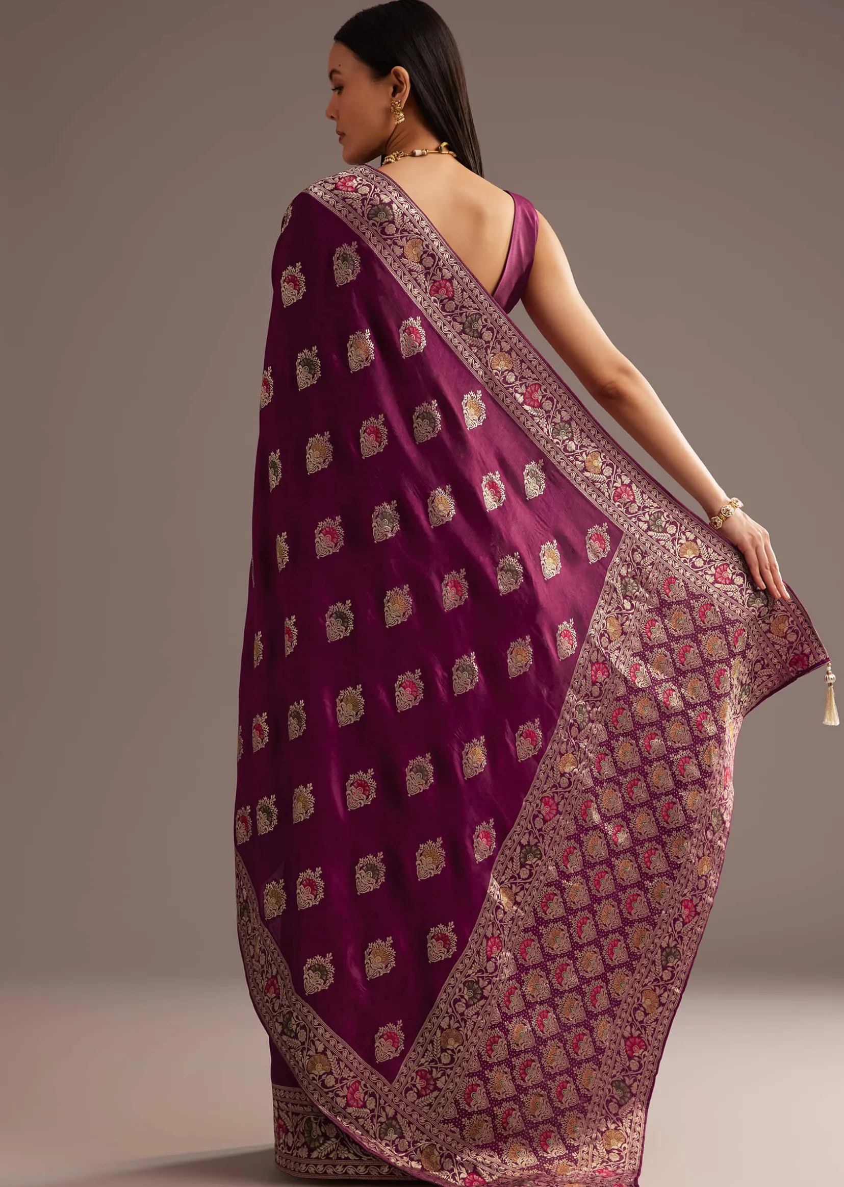 Multi Color Dola Silk Saree With Resham And Zari Weaving