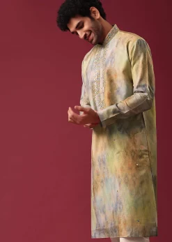 Multi Color Kurta Set With Mirror Work In Silk Fabric