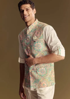 Multi Color Linen Jacket and Shirt Featuring Kantha Detailing