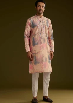 Multi Colored Abstract Printed Silk Kurta Set