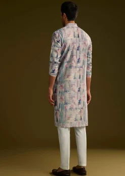 Multi Colored Silk Kurta Set With Abstract Print