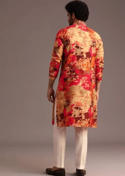 Multi Colour Abstract Print Silk Kurta And Pant