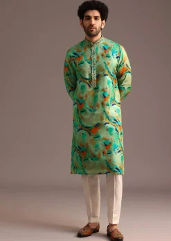 Multi Colour Silk Kurta And Pant With Abstract Print