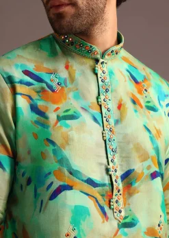 Multi Colour Silk Kurta And Pant With Abstract Print