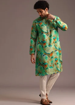 Multi Colour Silk Kurta And Pant With Abstract Print
