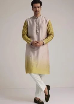 Multi Ombre Silk Kurta Set With Mirror Work