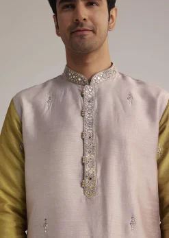 Multi Ombre Silk Kurta Set With Mirror Work