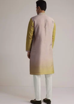 Multi Ombre Silk Kurta Set With Mirror Work