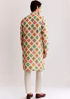 Multi Silk Kurta Set With Geometric Print
