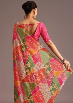 Multicolor Abstract Printed Muslin Saree