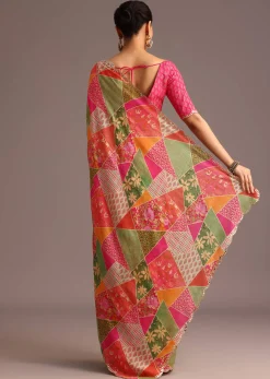 Multicolor Abstract Printed Muslin Saree