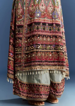 Multicolor Tabby Silk Printed Kurta Dupatta Suit With Patch Stone Zari Work