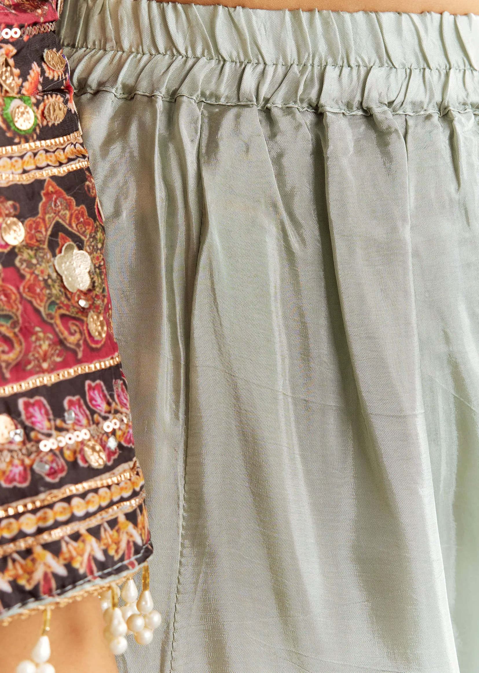 Multicolor Tabby Silk Printed Kurta Dupatta Suit With Patch Stone Zari Work