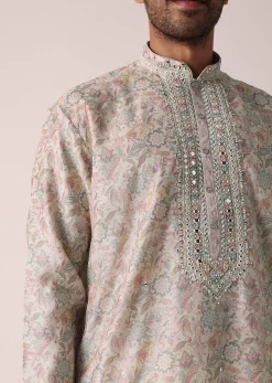 Multi-colored Festive Floral Kurta Set For Men