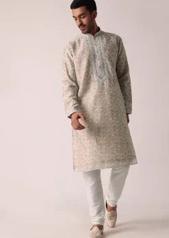 Multi-colored Festive Floral Kurta Set For Men
