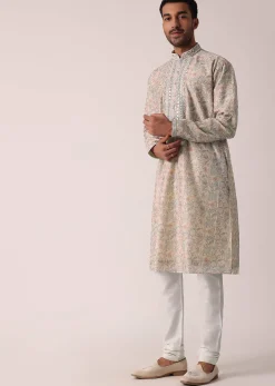 Multi-colored Festive Floral Kurta Set For Men