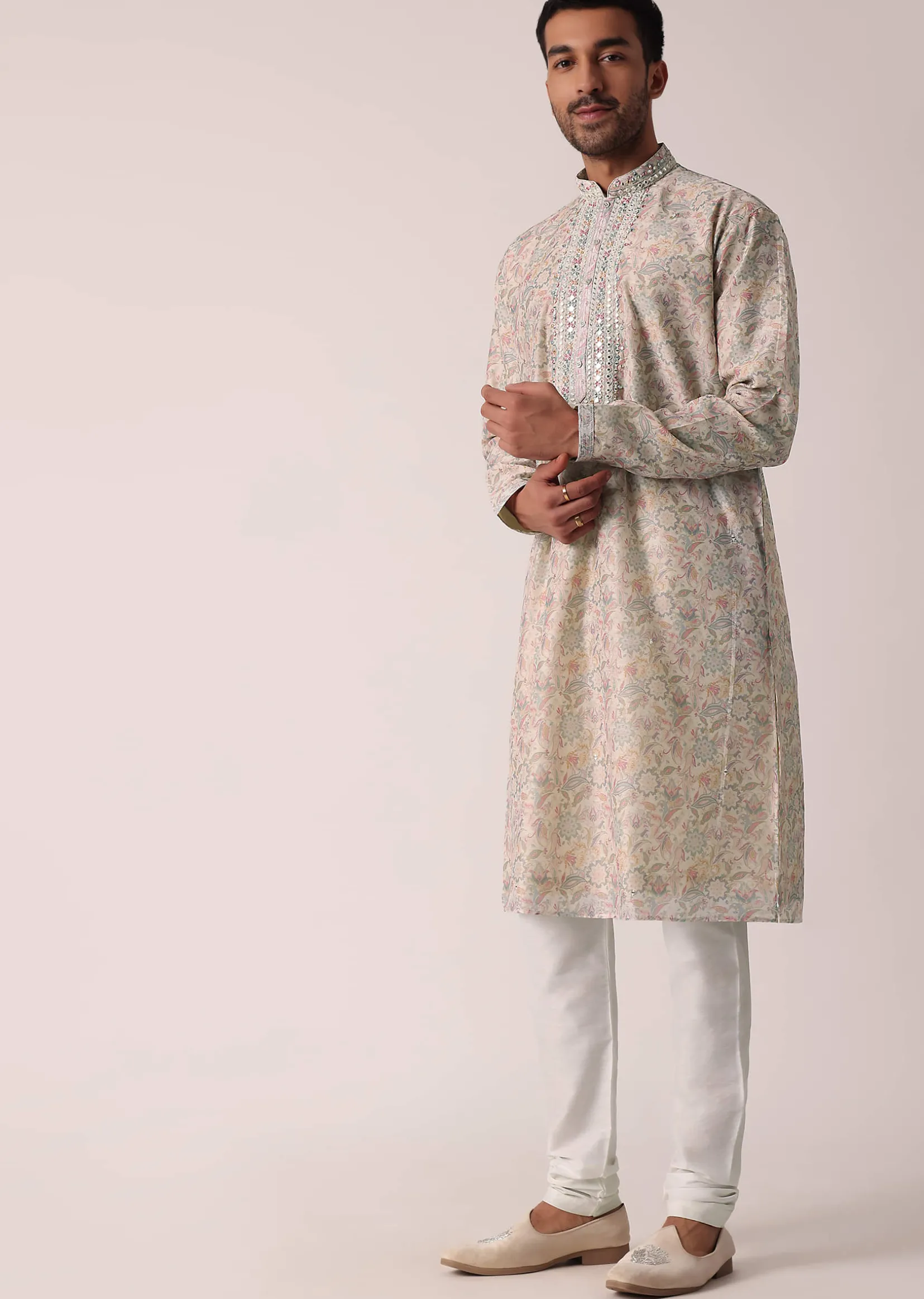 Multi-colored Festive Floral Kurta Set For Men