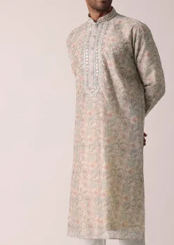 Multi-colored Festive Floral Kurta Set For Men