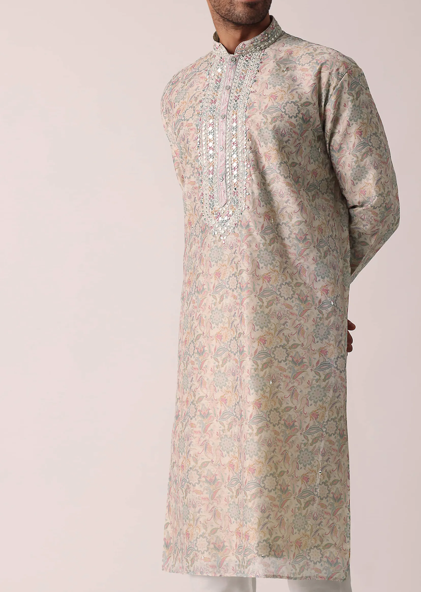 Multi-colored Festive Floral Kurta Set For Men