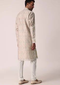 Multi-colored Festive Floral Kurta Set For Men