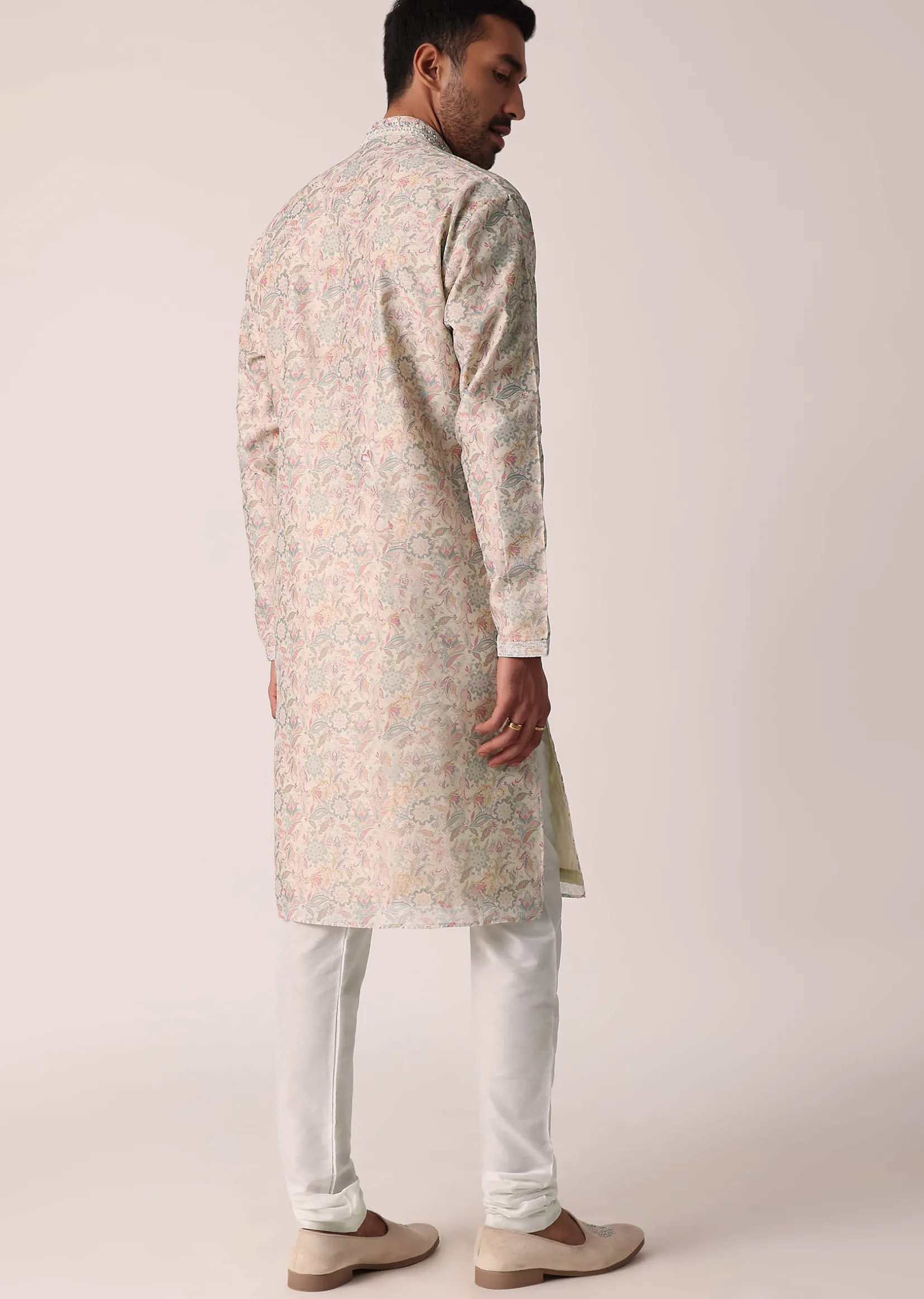 Multi-colored Festive Floral Kurta Set For Men