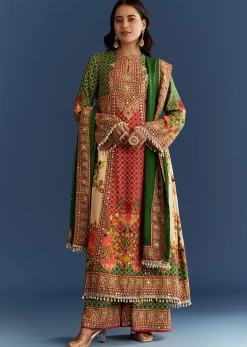 Multicolour Cotton Muslin Printed Kurta With A Line Cut And Printed Palazzo