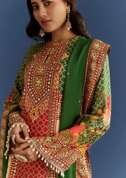 Multicolour Cotton Muslin Printed Kurta With A Line Cut And Printed Palazzo