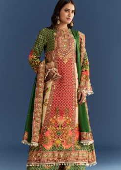 Multicolour Cotton Muslin Printed Kurta With A Line Cut And Printed Palazzo
