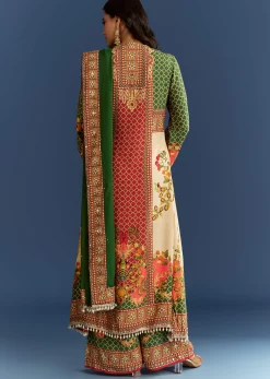 Multicolour Cotton Muslin Printed Kurta With A Line Cut And Printed Palazzo