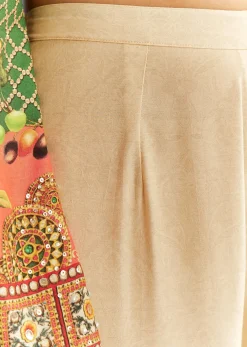 Multicolour Cotton Muslin Printed Kurta With A Line Cut And Printed Palazzo