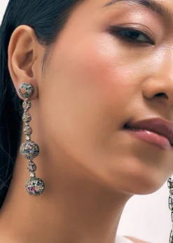 Multicolour Diamond Danglers In Mix Metal