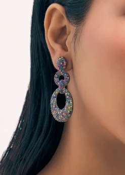 Multicolour Diamond Earrings In Mix Metal
