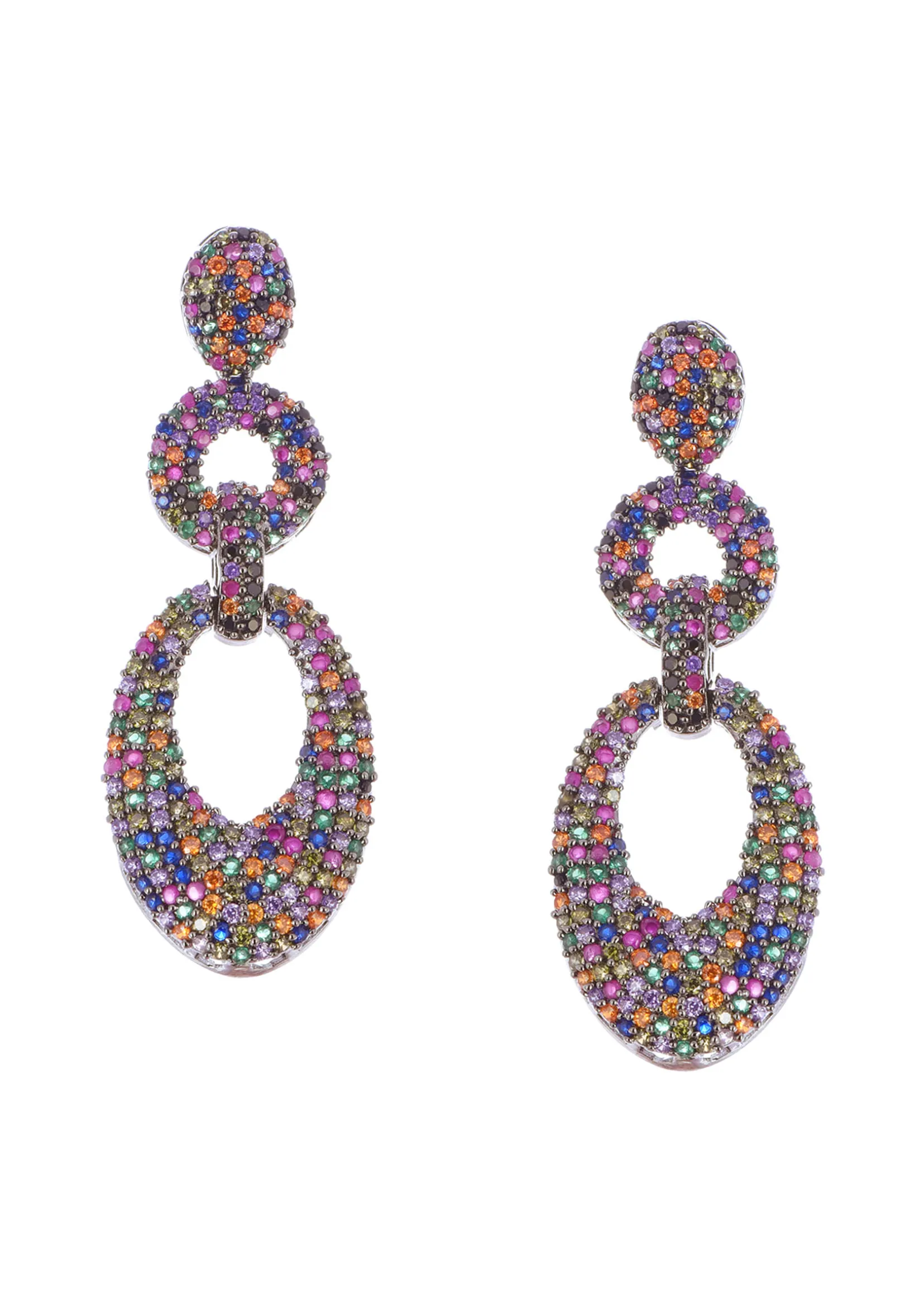 Multicolour Diamond Earrings In Mix Metal