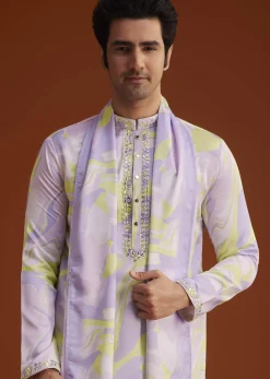 Multicolour Marble Printed Silk Kurta Set