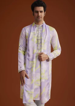 Multicolour Marble Printed Silk Kurta Set
