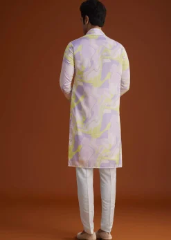 Multicolour Marble Printed Silk Kurta Set