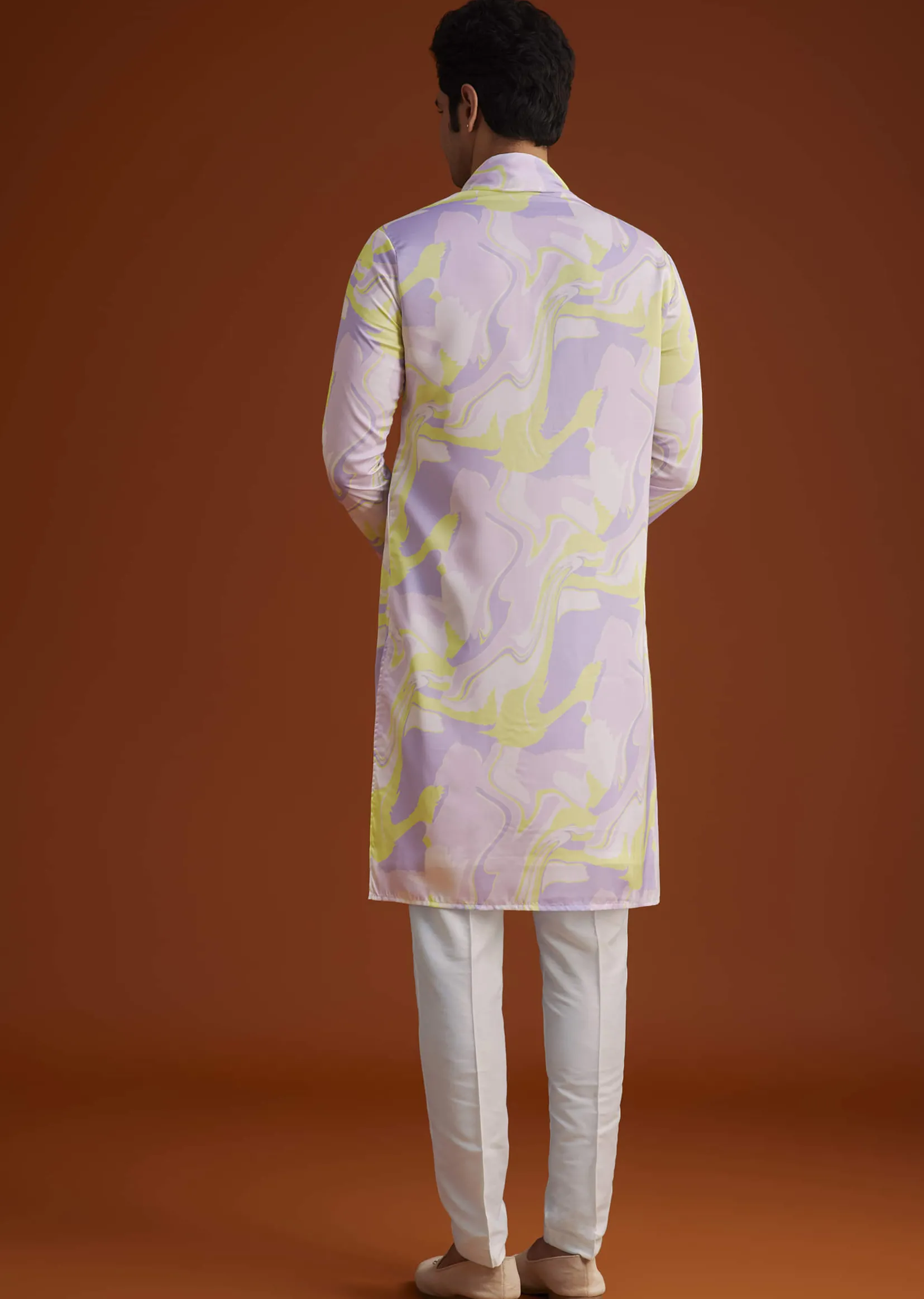 Multicolour Marble Printed Silk Kurta Set